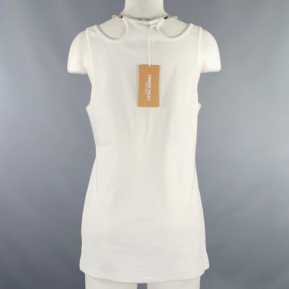 PRIVATE POLICY Size L Ball Chain White Cotton Blend Ribbed Tank Casual Top - Picture 4 of 9